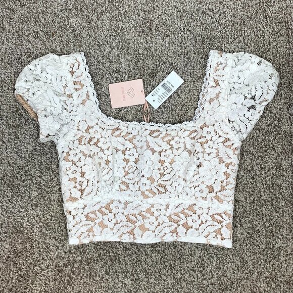 NWT LOTTIE MOSS Pacsun Milkmaid Puff Lace Crop Top - Picture 2 of 8